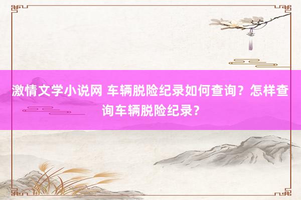 激情文学小说网 车辆脱险纪录如何查询？怎样查询车辆脱险纪录？